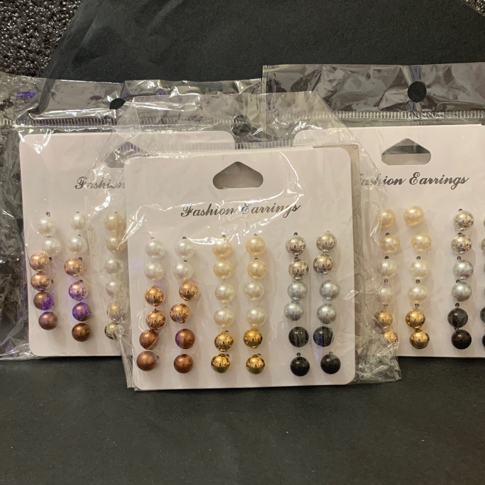 Chic Pearl Drop Earrings Set in Gold, Silver, and Brown artificial